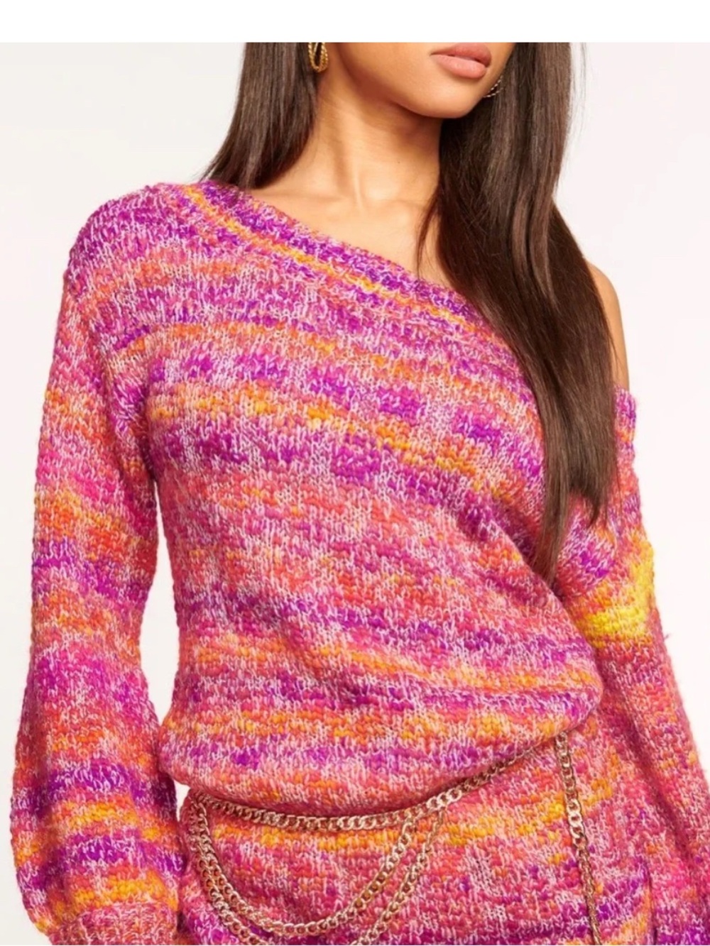 Ramy Brook Off-Shoulder Striped Knit Mini Dress in Pink & Orange - Picture 2 of 2